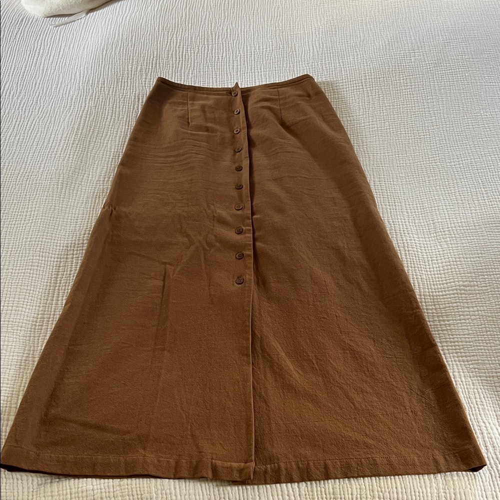 OZMA Chestnut A-Line Skirt with Button Detail